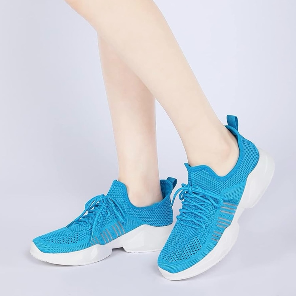 Blue and White Sneakers with Mesh Upper and Lace-Up Design NWOT - Picture 1 of 12